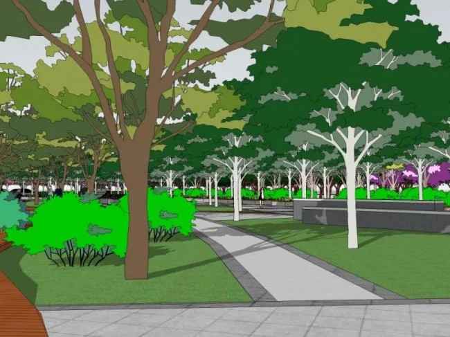 Sketchup景观模型|道路景观，街头公园景观，现代风格