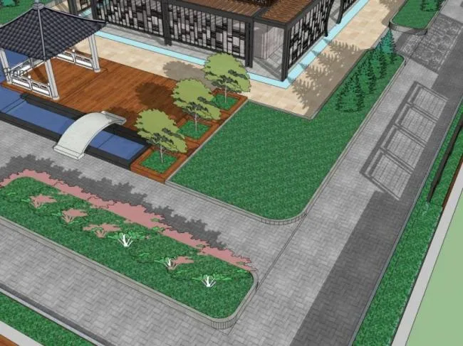 Sketchup景观模型|屋顶花园景观，中式风格