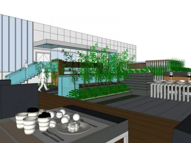 Sketchup景观模型|屋顶花园景观，现代风格