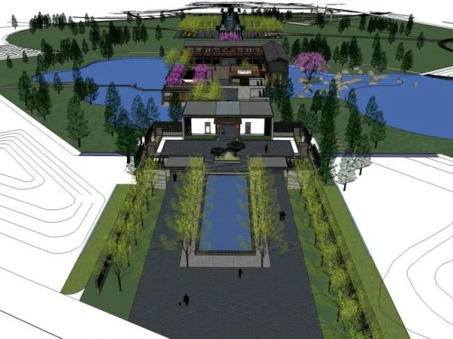 Sketchup景观模型|公园景观，现代中式风格