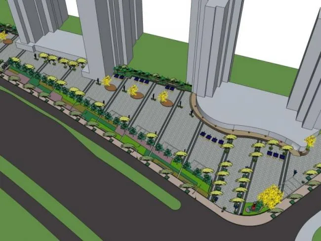 Sketchup景观模型|小区景观，住宅景观，现代风格