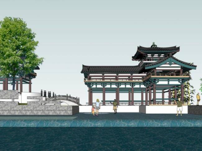 Sketchup景观模型|嬉水公园景观，滨水景观，中式风格