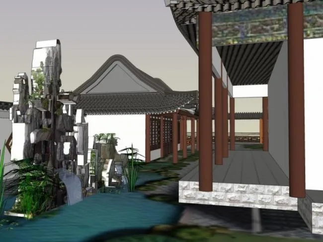 Sketchup古建筑模型|多层古书院改造，仿古，古建筑，中式风格
