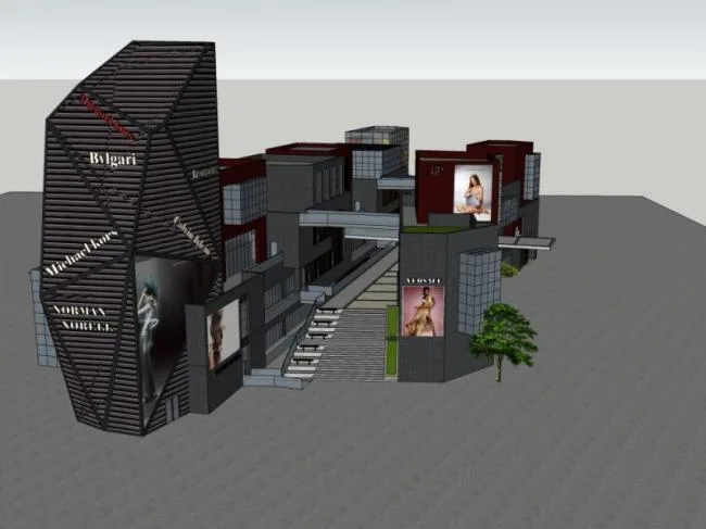 Sketchup商业模型|多层商业步行街，现代风格