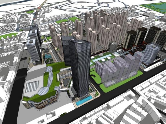 Sketchup综合体模型|多高层商业综合体，办公，酒店，现代风格