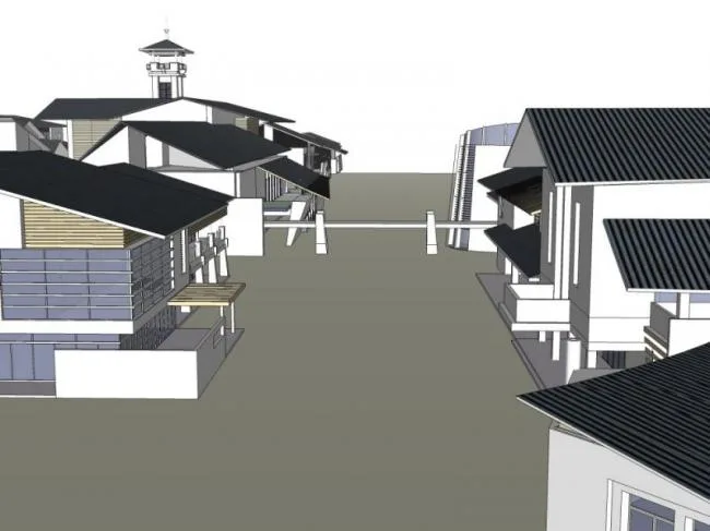 Sketchup车站路桥|商业码头，现代中式风格