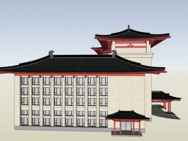 Sketchup酒店模型|多层酒店，现代中式风格