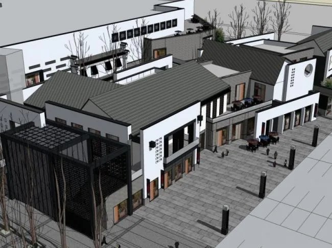 Sketchup商业模型|低层商业街，现代中式风格