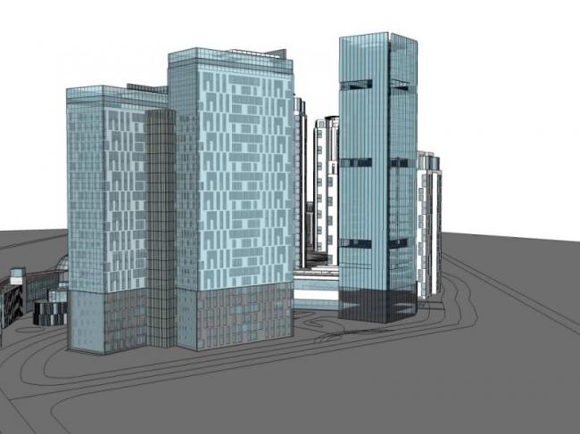 Sketchup综合体模型|超高层城市综合体，商业，住宅，办公，酒店，现代风格