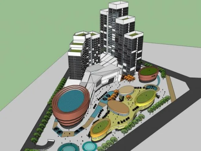 Sketchup酒店模型|高层酒店建筑群，现代风格