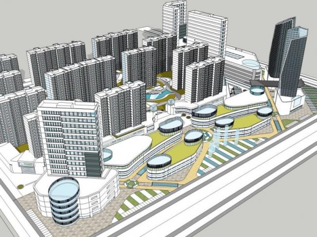 Sketchup综合体模型|多高层商业综合体，住宅，办公，酒店，现代风格