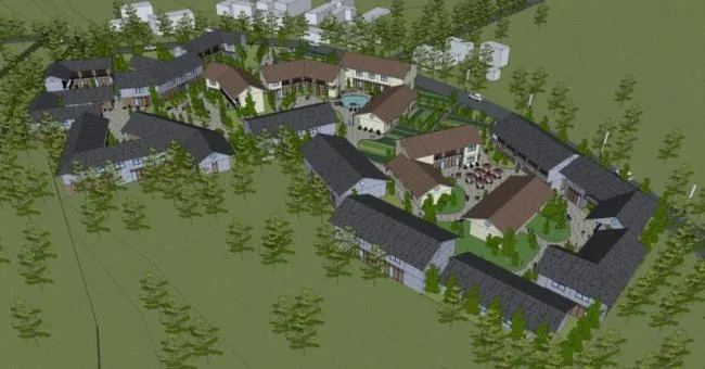 Sketchup酒店模型|低层山地民俗酒店，现代风格