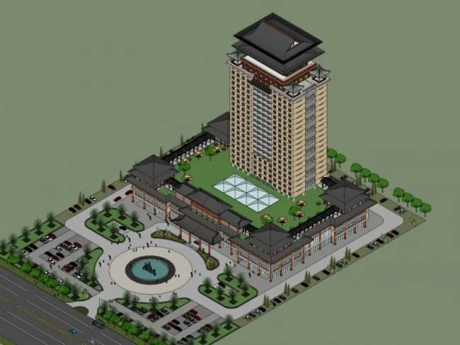 Sketchup酒店模型|高层酒店，现代中式风格