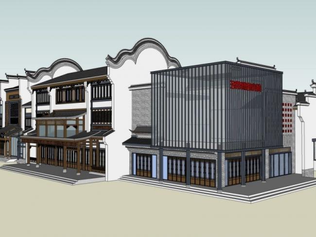 Sketchup商业模型|多层商业古街，仿古，中式风格