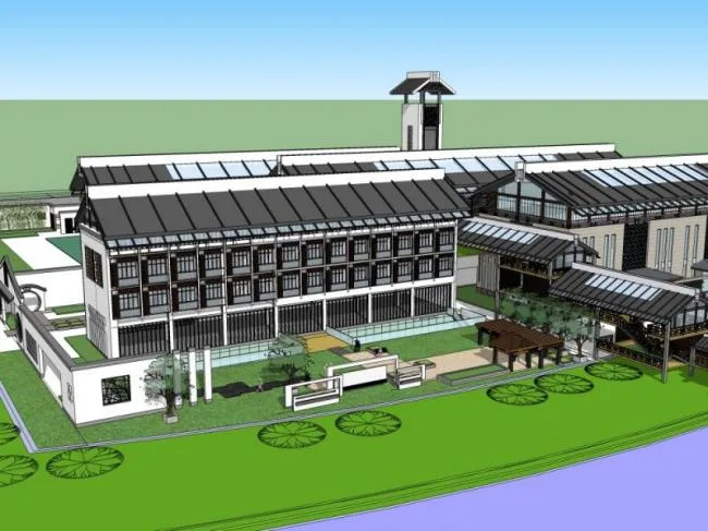 Sketchup文化模型|多层展览馆，文化建筑，中式风格