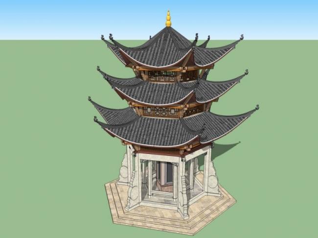 Sketchup小品模型|亭子，六角古亭，古建，中式风格，小品