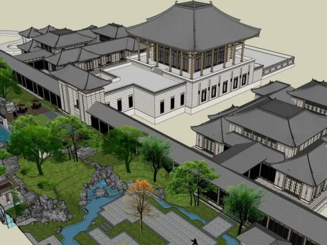 Sketchup景观模型|游园景观，庭院景观，中式风格