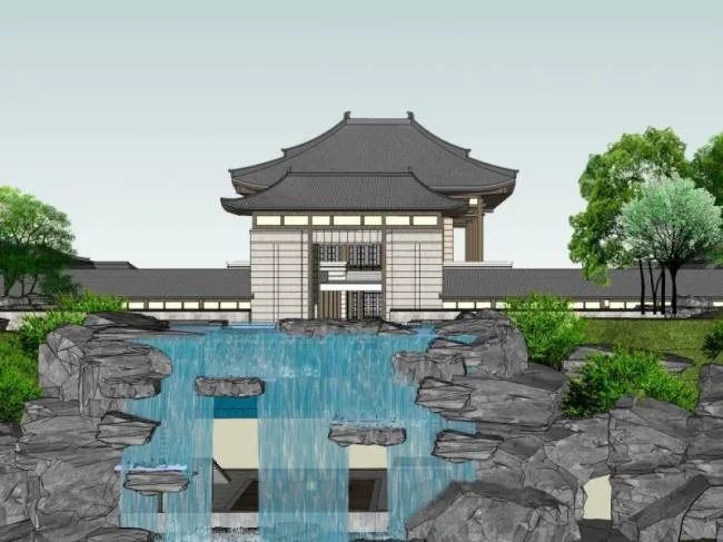 Sketchup景观模型|游园景观，庭院景观，中式风格
