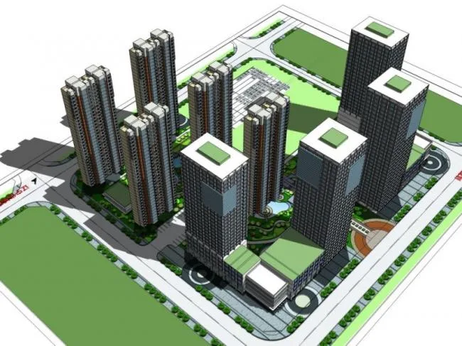 Sketchup综合体模型|多高层综合体，商业，酒店，办公，住宅，现代风格