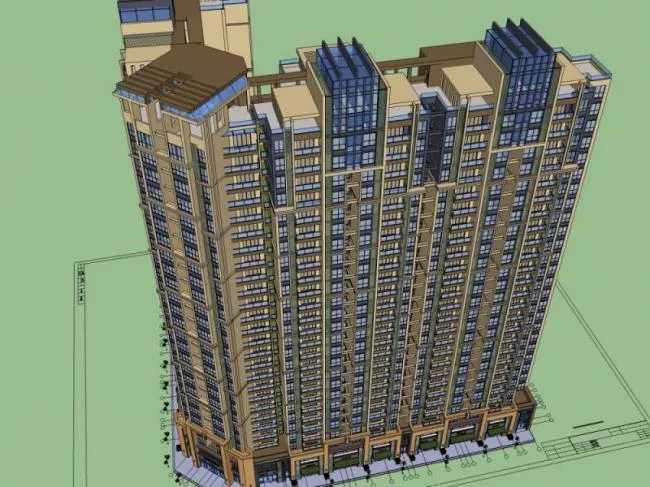 Sketchup住宅模型|多高层住宅，底层商业，现代风格