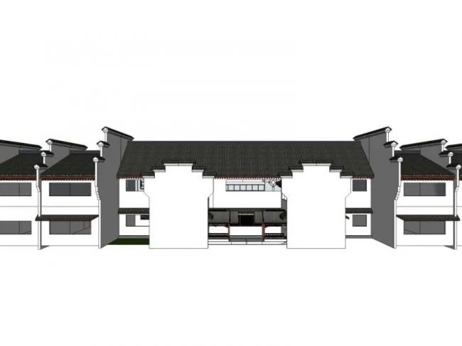 Sketchup商业模型|低层游客中心，现代中式风格