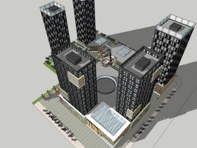 Sketchup综合体模型|多高层商业综合体，住宅，办公，现代风格