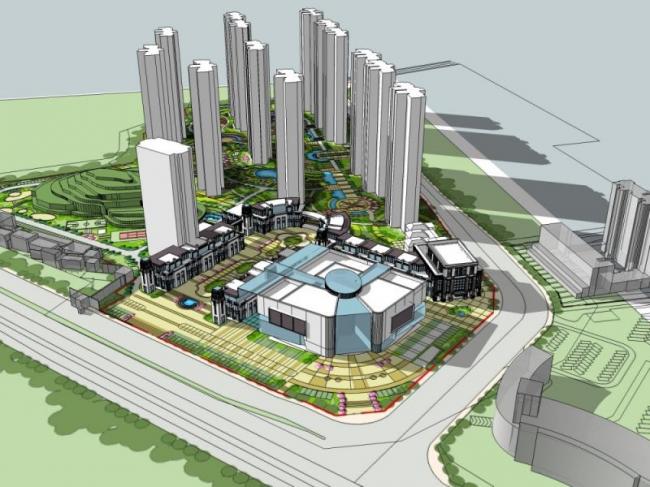 Sketchup综合体模型|多高层商业综合体，古典风格