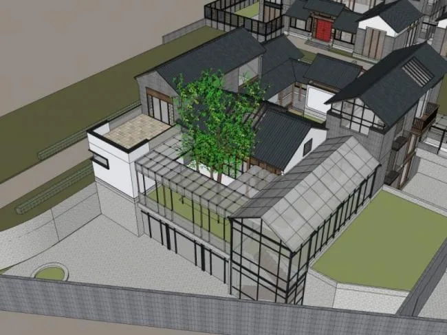 Sketchup住宅模型|多层住宅，宅院，中式风格
