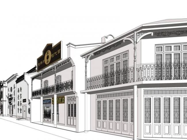 Sketchup商业模型|低层商业街，中式风格