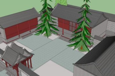 Sketchup住宅模型|多层宅院住宅，居住建筑，中式风格-BIM建筑网