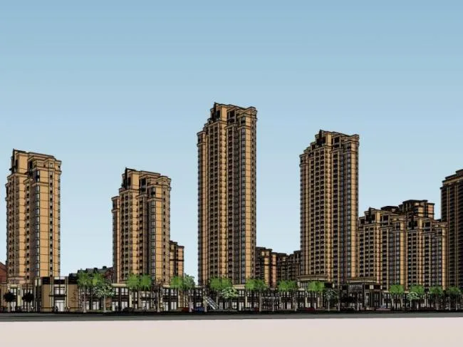 Sketchup住宅模型|超高层住宅楼，底层商业，居住建筑，古典风格