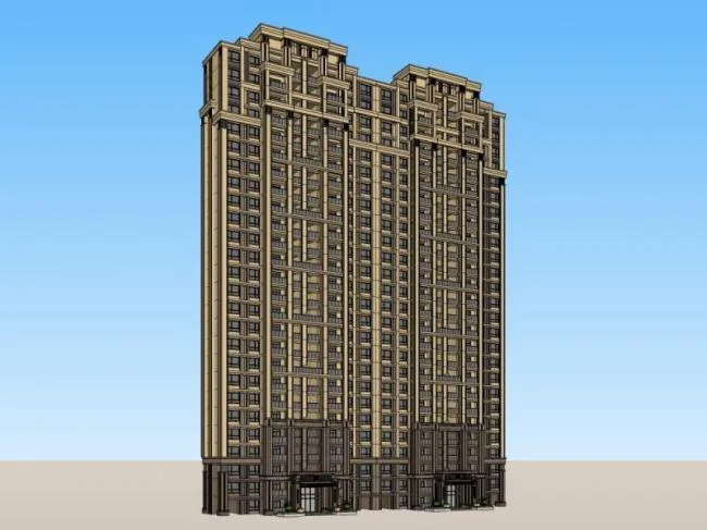 Sketchup住宅模型|超高层住宅楼，居住建筑，古典风格