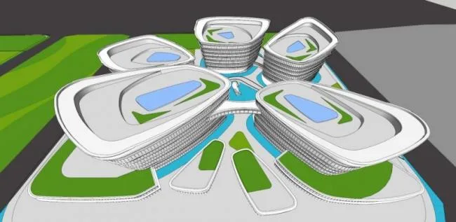 Sketchup文化模型|多层会展中心，文化建筑，现代风格