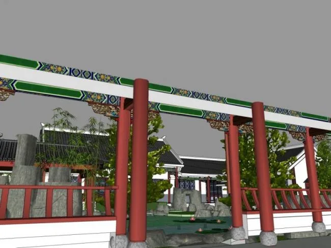 Sketchup景观模型|庭院景观，中式风格