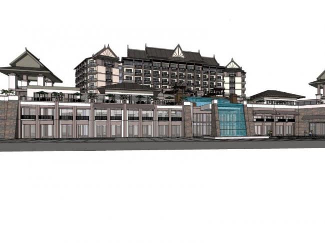 Sketchup酒店模型|多层酒店，东南亚风格