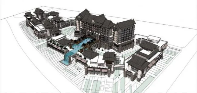 Sketchup酒店模型|多层酒店，东南亚风格