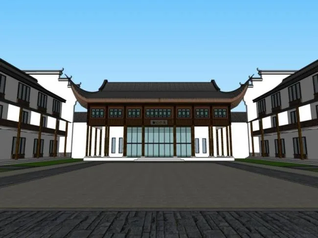 Sketchup商业模型|商业街，中式风格