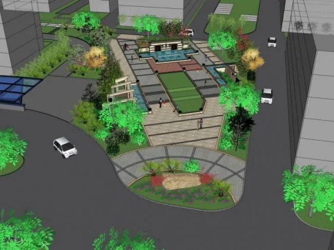 Sketchup景观模型|居住区景观，现代中式风格