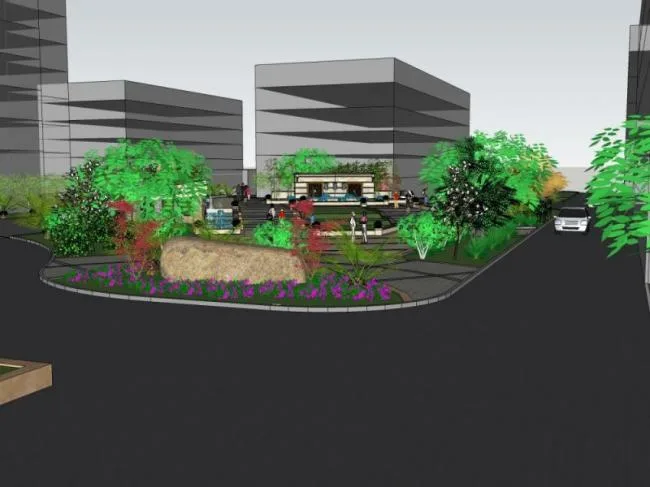 Sketchup景观模型|居住区景观，现代中式风格