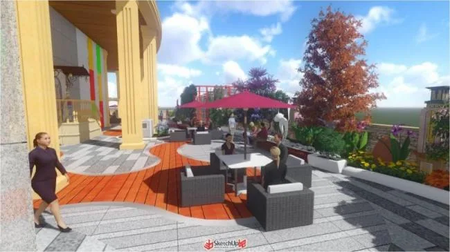 Sketchup景观模型|屋顶花园，现代风格