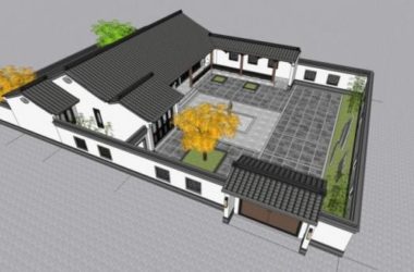 Sketchup住宅模型|多层合院，住宅，中式风格-BIM建筑网