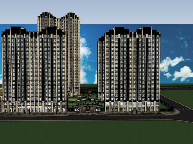 Sketchup住宅模型|高层住宅，底层商业，居住建筑，古典风格
