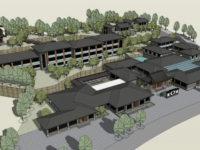 Sketchup酒店模型|低层酒店，中式风格