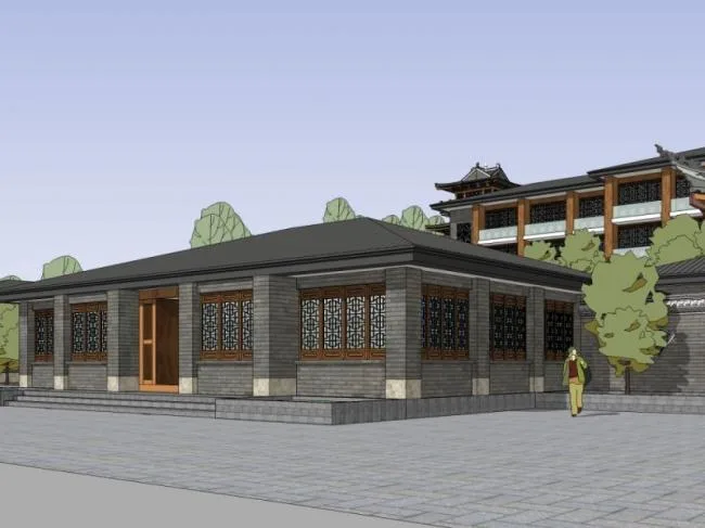 Sketchup酒店模型|低层酒店，中式风格