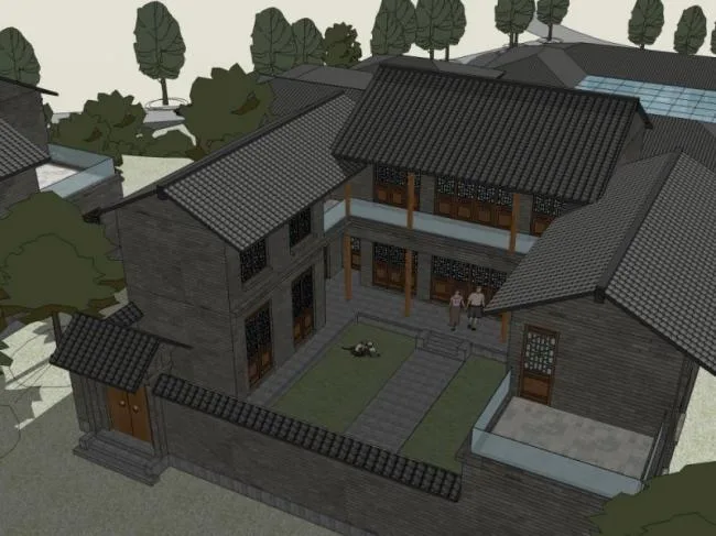Sketchup酒店模型|低层酒店，中式风格