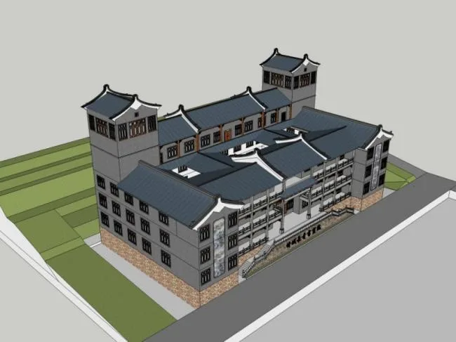 Sketchup文化模型|多层画院，文化建筑，中式风格