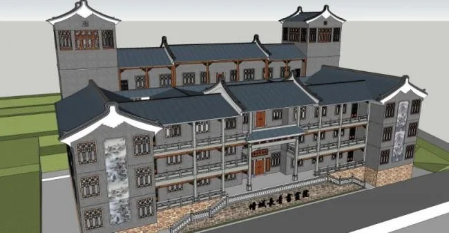 Sketchup文化模型|多层画院，文化建筑，中式风格