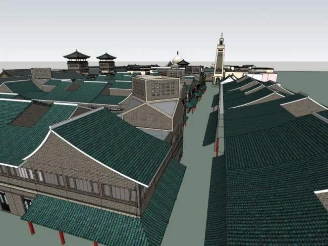 Sketchup商业模型|多层商业街，中式风格