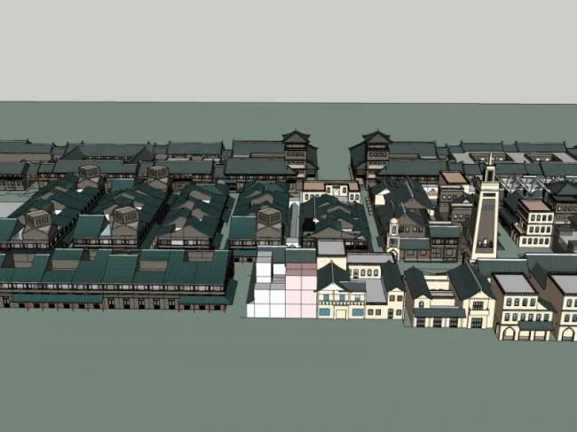 Sketchup商业模型|多层商业街，中式风格