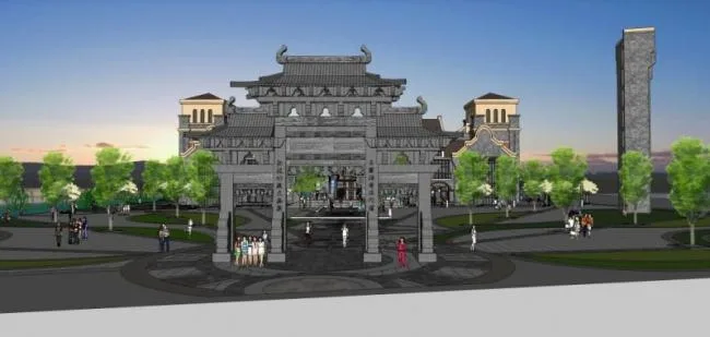 Sketchup商业模型|多层商业街，中式风格